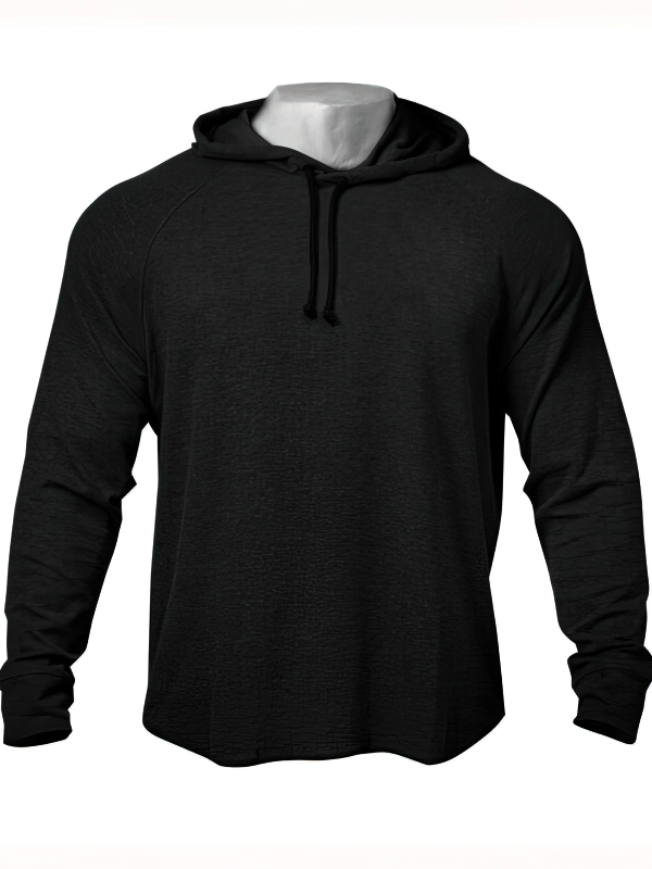 Lightweight breathable black men's hoodie SF1524, ideal for casual wear and sports, featuring a hooded collar and soft cotton fabric.